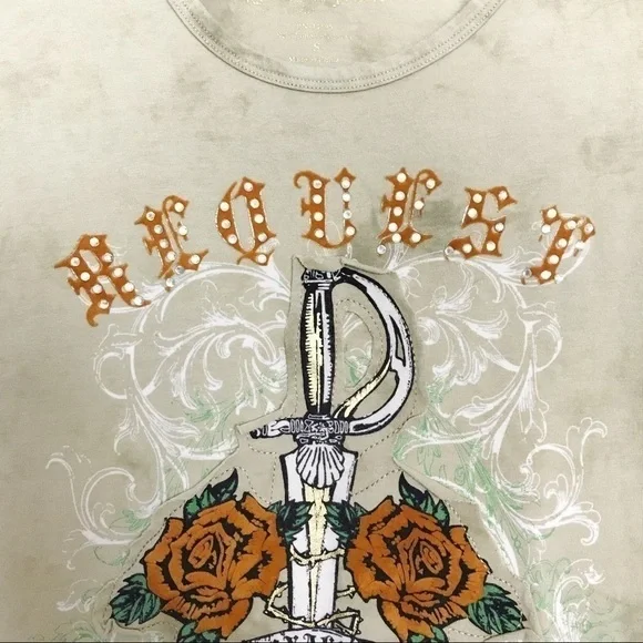 Request Jeans Camo Tee Shirt Crystals Appliqué S - Picture 4 of 8